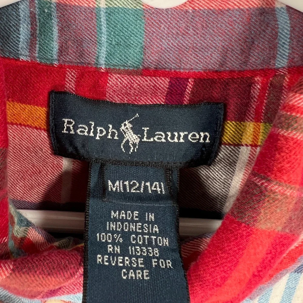 Ralph Lauren Shirt Boys Medium Red Plaid Long Sleeve Button Down School Casual
